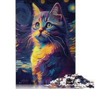 Puzzles Adultes 1000 pièces Puzzles en Bois Chat Nuit étoilée Puzzles en Bois Puzzle Durable pour Adultes 1000 pièces (75 x 50 cm)