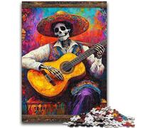Puzzles Adultes 1000 pièces Squelette Mexicain Jouant de la Guitare Puzzles pour Adolescents, Jeux éducatifs Décoration d'intérieur Cadeau d'anniversaire, Cadeaux, Art Mural (75x50cm)