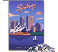 Puzzles Adultes 1000 pièces Sydney Travel Poster City Difficile à compléter mais Amusant et Humoristique avec Affiche et Feuille de Questions Assorties (38x52cm) 1000 pièces