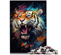Puzzles Adultes 1000 pièces Tigre de feu féroce Puzzles familiaux Amusants 26x38cm Collection d'artistes Beaux-Arts pour Adolescents de 14 Ans et Plus