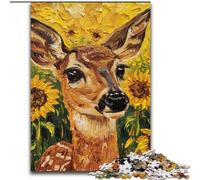Puzzles Adultes 1000 pièces Tournesols et Cerfs, Chaque pièce est Unique - Jeu Familial Stimulant pour Les 14 Ans (Taille 50x75cm)