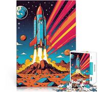 Puzzles Adultes 1000 pièces Un Dessin vectoriel en Couleurs de Style Bande dessinée rétro d'un Lancement de fusée dans l'espace Jeux de détente Une œuvre d'art 38x26cm