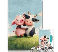 Puzzles Adultes 1000 pièces Vache et Cochon 1000 pièces pour Adultes, Jeu de Quiz, décoration Murale, Cadeaux d'anniversaire et de Noël Uniques (Taille 75x50cm)