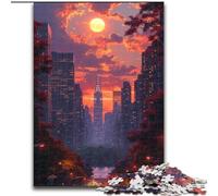 Puzzles Adultes 1000 pièces Ville au Coucher du Soleil en Bois, Jeu Familial interactif, adapté aux 14 Ans et Plus 50x75cm pour Jeu interactif Familial