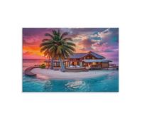 Puzzles Adultes 1500 Pièces ColoréesCoucher de Soleil dans Une Villa tropicaleDéfis Parfait Soie de Jeu Bricolage Maison Décoration Murale Cadeaux Noël Nouvel an Anniversaire 57x87cm