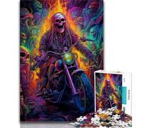 Puzzles Adultes Art Skull Motorcycle 1000 pièces, Jeux éducatifs et Difficiles pour Toute la Famille, avec Affiche et fiche de Questions (38x26cm)