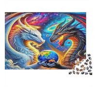 Puzzles Adultes Dragon pour Décompression Deux Dragons avec Terre Jeu Éducatif Défi Décoration Murale 52x38cm/1000pcs