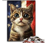 Puzzles Adultes Drapeau américain Chat 1000 pièces, à partir de 14 Ans, décoration Murale, Cadeau d'anniversaire de Noël (26x38cm)