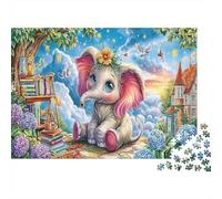 Puzzles Adultes Éléphants au Clair de Lune Bébé Éléphant avec Marguerite 1000 pièces pour Femmes Cadeaux Hommes 70x50cm 1000 pièces