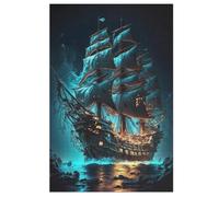 Puzzles Adultes en Bateau Pirate,Boat Puzzle en Bois De 1000 Pièces Difficiles Et De Défi pour Enfants, Jeu Familial Amusant （78×53cm）