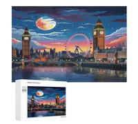 Puzzles Adultes en Paysage Urbain de Londres Puzzle en Bois De 1000 Pièces Difficiles Et De Défi pour Enfants, Jeu Familial Amusant （75×50cm）
