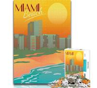 Puzzles Adultes Miami Beach Travel Art 1000 pièces, Staycation Kill Time, Chaque pièce est Unique - Jeu Familial Stimulant et Amusant 50x75cm