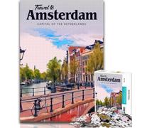 Puzzles Adultes Visitez Amsterdam Puzzles 1000 pièces pour Adolescents Cadeaux, idée Cadeau d'anniversaire pour Adultes, Jeu Familial et Passe-Temps 75x50cm