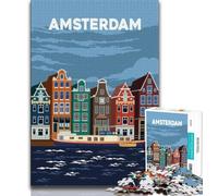 Puzzles Amsterdam Pays-Bas 1000 pièces pour Adultes, Jeu éducatif Difficile à réaliser mais Amusant et Humoristique pour Un Anniversaire 38x26cm