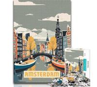 Puzzles Amsterdam pour Adolescents, Puzzle 1000 pièces, Anti-Stress, séjour, Tuer Le Temps avec Affiche Assortie et Feuille de Questions 75x50cm