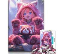 Puzzles Anime Red Panda Girl pour Adolescents, 1 000 pièces, Jeu Familial Anti-Stress, défi Difficile, Cadeaux du Père Noël Secret (50x75cm)