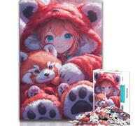 Puzzles Anime Red Panda Girl pour Adultes, 1 000 pièces, Jeu Stimulant, idéal comme Cadeau pour Toute la Famille (38x26cm)