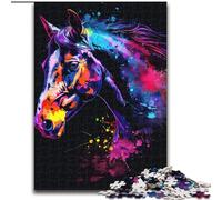 Puzzles aquarelles de Chevaux pour Adultes 1000 Puzzles pour Adultes Activités Amusantes à la Maison, Cadeaux d'anniversaire, Cadeaux de Voyage Taille 26x38cm