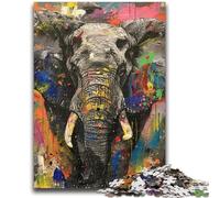 Puzzles aquarelles d'éléphants pour Adolescents, Puzzle de 1 000 pièces, Difficile à compléter, mais Amusant et Humoristique, avec Une Affiche et Une fiche de Questions-réponses Assorties (50x75cm)