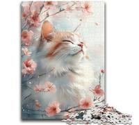 Puzzles aquarelles pour Adolescents, 1 000 pièces, Motif Chat et cerisiers en Fleurs, Jeu éducatif pour la Famille, idéal pour la décoration de Bureau 26x38cm