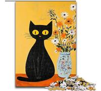 Puzzles artistiques Abstraits de Chat Noir pour Adultes, Anti-Stress, Vacances à la Maison, avec Affiche et fiche de Questions-réponses Assorties (26x38cm)