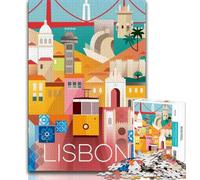 Puzzles artistiques de la Ville de Lisbonne,Portugal,1 000 pièces pour Adultes et Adolescents Stimulez Votre Cerveau grâce à des Jouets addictifs pour cultiver la Patience Excellent Cadeau : 38x26cm