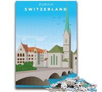 Puzzles artistiques de Voyage à Zurich pour Adultes et Adolescents, Puzzles Anti-Stress, défi Difficile pour la décoration de la Maison, pour 14+ 1000 pièces (26x38cm)
