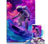 Puzzles Astronaute Surfant dans l'espace 1000 Pièces pour Adultes, Jeu Éducatif Difficile à Compléter, Amusant et Humoristique pour Anniversaire (50x75cm)