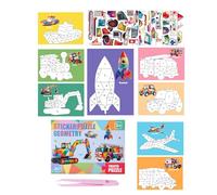 Puzzles Autocollants - Activité Créative Numérotée 3D À Faire Soi-Même - Kit de Collage Autocollant en 3D - Cadeaux pour Voyage Éducatif Maison École Avion Voiture