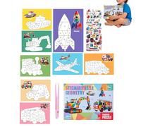 Puzzles Autocollants,Activité Créative Numérotée 3D À Faire Soi-Même,Kit de Collage Autocollant en 3D | Idée Cadeau Voyage École Maison Filles Garçons Avion Voiture Noël Anniversaire