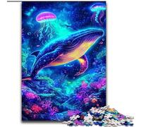Puzzles Baleines psychédéliques 1000 pièces pour Adultes, Jeux éducatifs, Jouets à Faire soi-même avec Affiche et fiche de Questions Assorties (26x38cm)