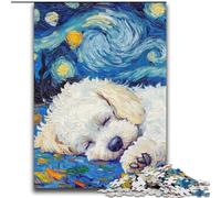 Puzzles Bichon Frise Ciel Nocturne pour Adultes 2000 Puzzles, Art Intéressant Réduction du Stress Liste de Souhaits avec Père Noël pour Les 14 Ans (70x100cm)