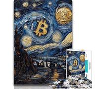 Puzzles Bitcoin Ciel Nocturne pour Adolescents Puzzle 1000 pièces, Difficile à compléter mais Amusant et Humoristique avec Une Affiche Assortie et Une Feuille de Questions 38x26cm