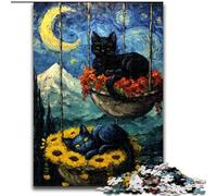 Puzzles Black Cat Art pour Adultes 1000 pièces, Jeux éducatifs à Faire soi-même avec Affiche et fiche de Questions (14 Ans et Plus) (50x75cm)