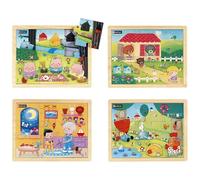 Puzzles Bois les Contes 1 : Les 3 Petits cochons, Boucle-d'or et les 3 ours, Pinocchio et Poule rousse.