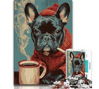 Puzzles Bouledogue Français Boire du Café pour Adolescents 1000 Puzzles, Jouets Éducatifs et Apprentissage Jeux Familiaux Anniversaires et Cadeaux Uniques 38x26cm