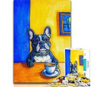 Puzzles Bouledogue Français Boire du Café Puzzles pour Adolescents 1000 Pièces Jouets Éducatifs et Apprentissage Jeux Familiaux Améliorer l'amour Entre Couples 75x50cm