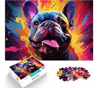 Puzzles Bouledogue français psychédélique coloré 1000 pièces Puzzle en Bois Activité familiale Puzzles Jeux éducatifs （50x75 cm）