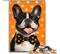 Puzzles Bulldog avec nœud Papillon pour Adolescents, Anti-Stress, Vacances à la Maison, Passe-Temps, améliore l'amour Entre Couples (26x38cm)