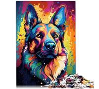 Puzzles Cadeau Peinture Chien de Berger Allemand coloré Puzzles pour Adultes Puzzle en Bois de 1000 pièces Apprentissage Jouets éducatifs Jeux de Famille （50x75 cm）