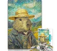Puzzles Capybara Style Night Sky pour Adolescents Puzzle 1000 pièces, Anti-Stress Staycation Kill Time avec Affiche Assortie et Feuille de Questions 38x26cm