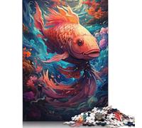 Puzzles Carpe psychédéliques colorés 1000 pièces pour Adultes Puzzles en Bois Exercice cérébral Jeu de défi Divertissement Cadeaux Adolescents Activité familiale 1000 pièces (75 x 50 cm)