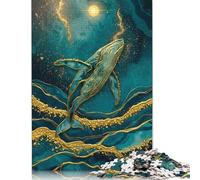 Puzzles carrés Baleine Bleu Sarcelle et Or pour Adultes, 500 pièces, Puzzles en Bois, Jouets, décoration Murale, Cadeaux de Noël, 500 pièces (52 x 38 cm)