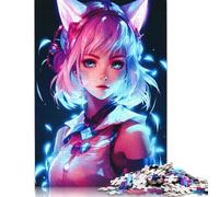 Puzzles Cat Girls Anime Neon 500 pièces, Cadeaux de Noël, Puzzle en Bois pour Adolescents, Puzzles Amusants 500 pièces (52 x 38 cm)