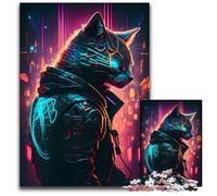 Puzzles Cat Neon Art 1000 pièces pour Adultes, Jeu Familial interactif, défi cérébral, Jouet éducatif 50x75cm/19,68x29,52 Pouces