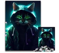 Puzzles Cat Neon Art pour Adultes Puzzles de 1000 pièces pour Adultes Parfait pour Halloween, Noël, Cadeau d'anniversaire 50x75cm/19,68x29,52 Pouces