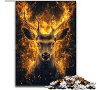 Puzzles Cerf Flamme 1000 pièces pour Adolescents, Jeux éducatifs à Faire soi-même avec Affiche et fiche de Questions Assorties 14 Ans et Plus (26x38cm)