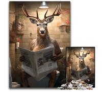 Puzzles Cerf lisant Un Journal pour Adultes Puzzles de 1000 pièces pour Adultes Parfait pour Les réunions de Famille, Les Anniversaires, Les Vacances 26x38cm/10,23x14,96 Pouces