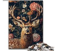 Puzzles Cerfs et Fleurs pour Adultes, Séjournez chez Vous, Chaque pièce est Unique - Jeu Familial Stimulant et Amusant 50x75cm