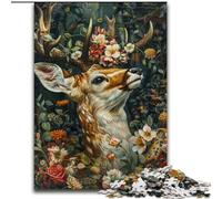 Puzzles Cerfs Floraux pour Adultes 1000 Pièces, Jeu de Puzzles Amusants Chaque Pièce Est Unique - Jeu Familial Amusant et Amusant (Taille 50x75cm)